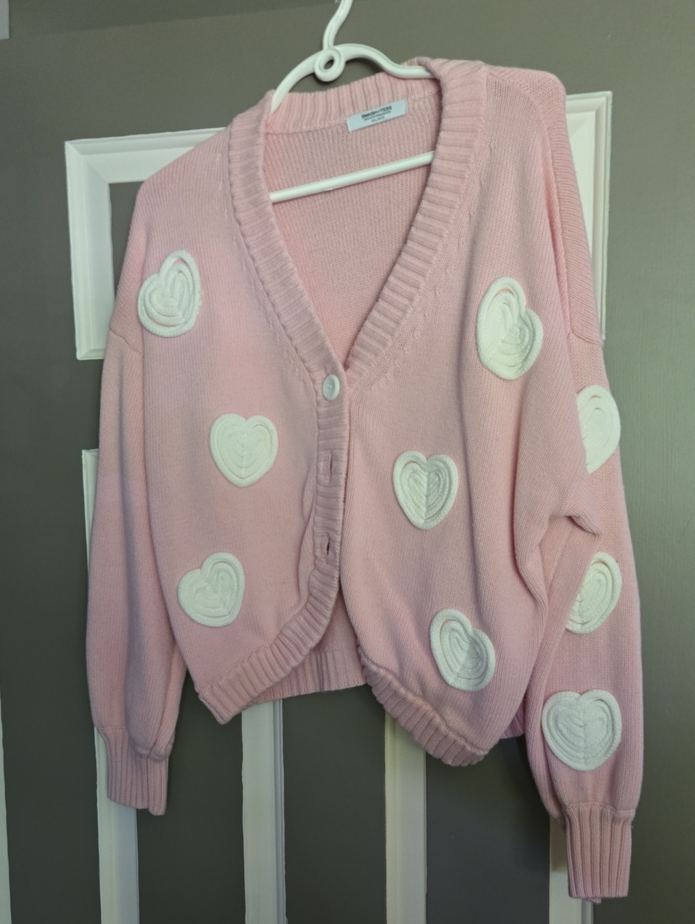 Smash + Tess Pink Cardigan with White Heart Appliqués